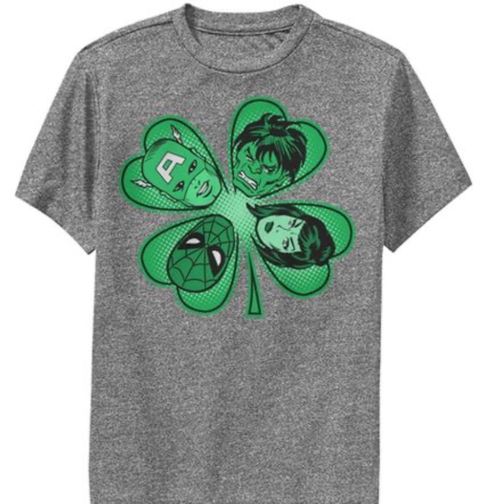 Boy's Marvel St. Patrick's Day Hero Four-Leaf Clover Performance Tee: NEW